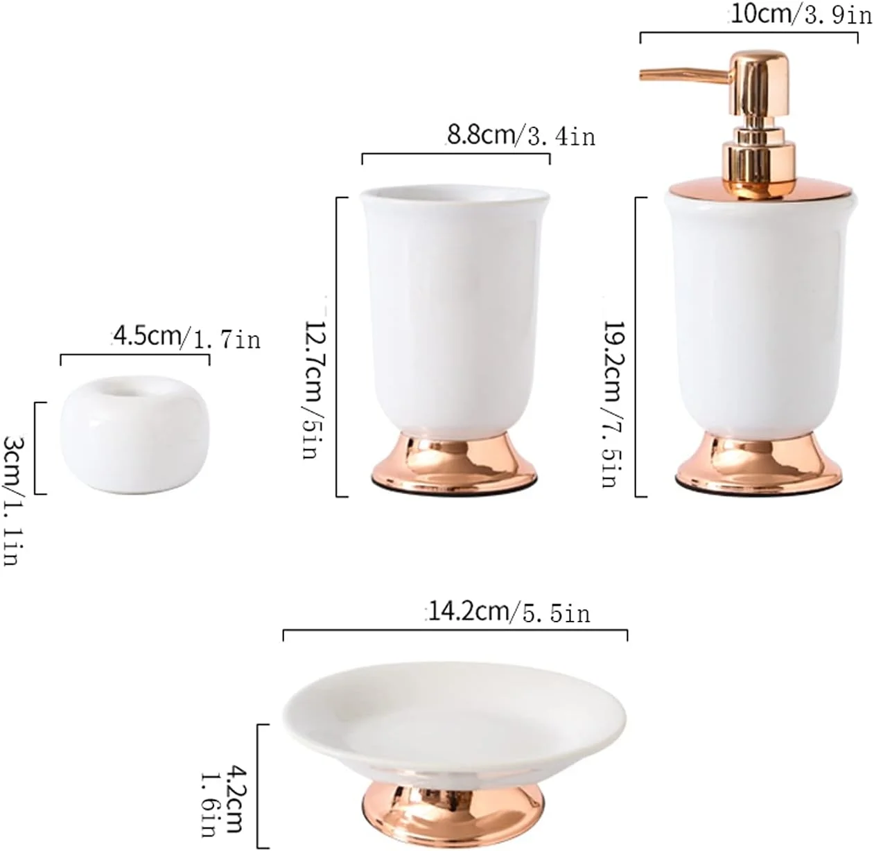 ست جا صابونی سرامیکی، ست لوازم جانبی حمام، جا مایع صابون یا لوسیون با جا مسواکی، جا صابونی حمام سفید مشکی