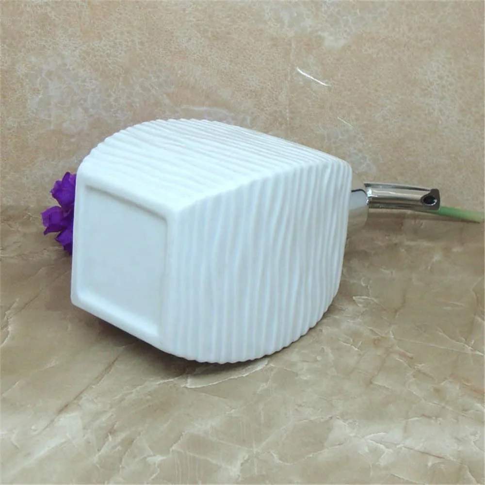 جا مایع دستشویی پمپی، بطری لوسیون سرامیکی، جا مایع دستشویی راه راه برای هتل، فشاری استریو مربعی سفید 380 میلی لیتر لوسیون برای آشپزخانه و حمام