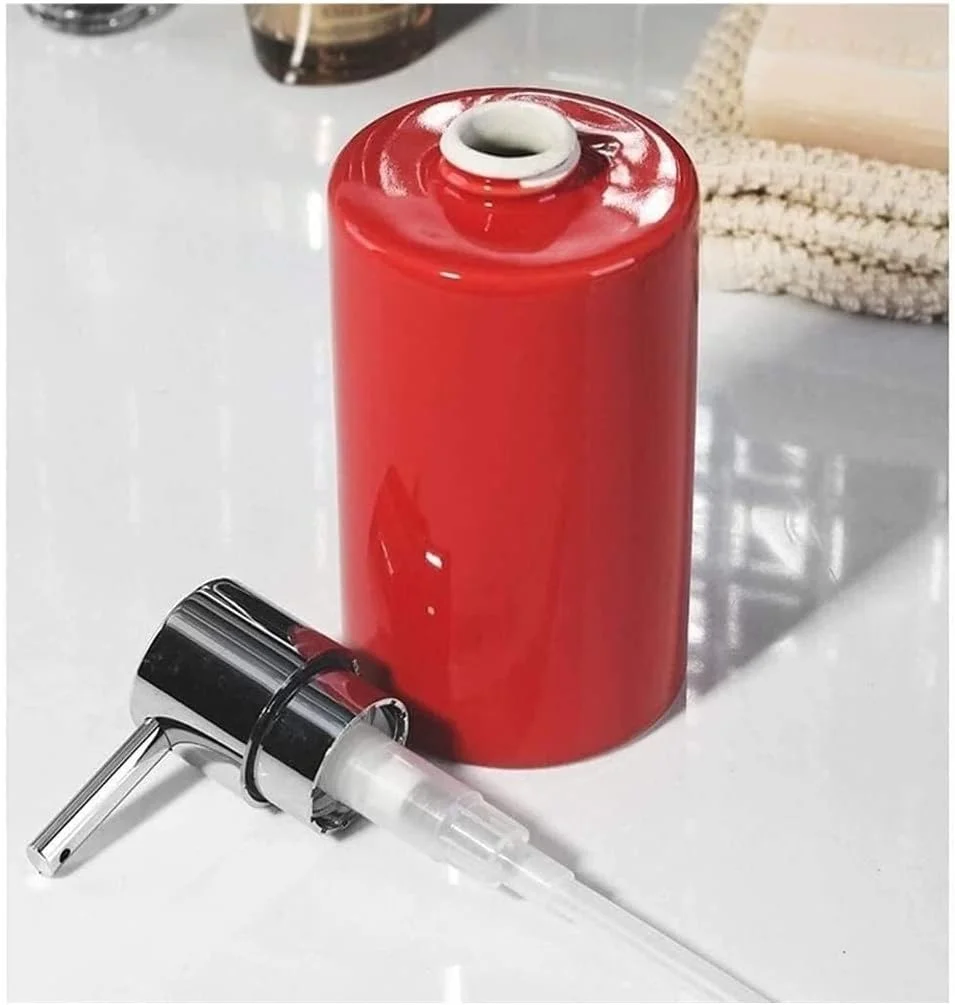 جا مایع صابون سرامیکی استوانه ای برای روی میز حمام، جا مایع صابون حمام، جا مایع صابون