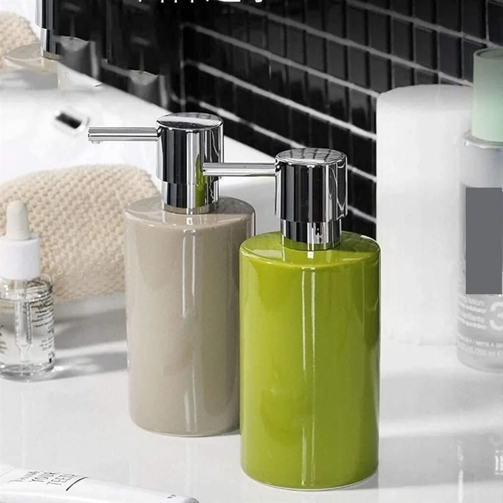 جا مایع صابون سرامیکی استوانه ای برای روی میز حمام، جا مایع صابون حمام، جا مایع صابون