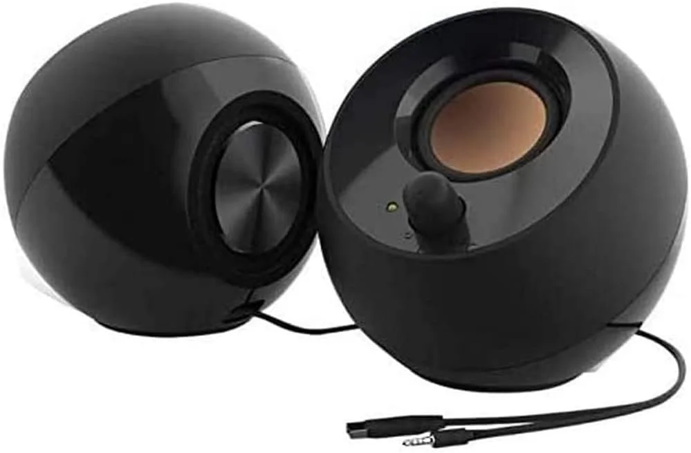 اسپیکر رومیزی Creative Pebble 2.0 با تغذیه USB، درایورهای میدان دور و رادیاتورهای پسیو برای کامپیوتر و لپ تاپ (مشکی)