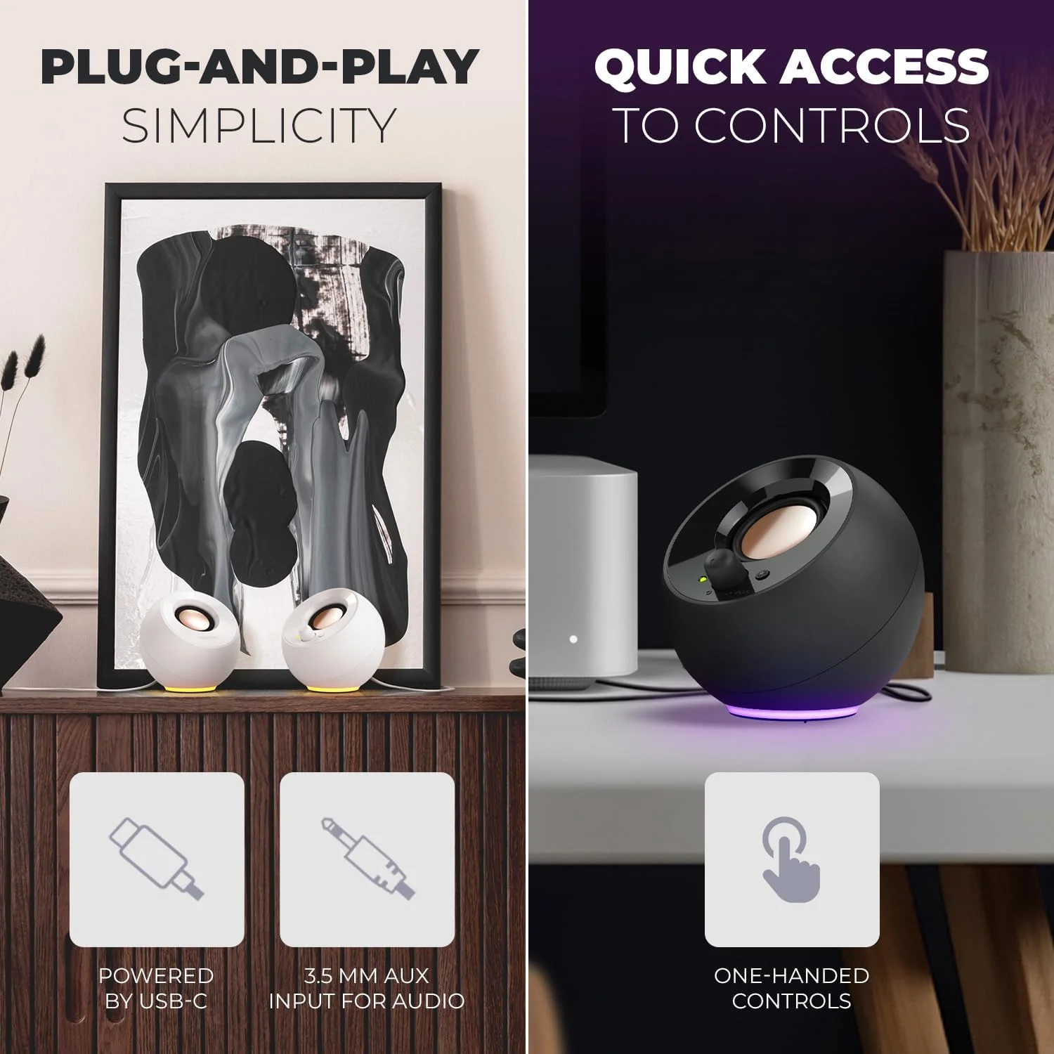 اسپیکرهای کامپیوتر Creative Pebble SE Minimalist 2.0 با نورپردازی RGB، تغذیه از طریق USB-C، ورودی AUX 3.5 میلیمتری، توان RMS تا 4.4 وات برای کامپیوترها و لپتاپها (مشکی) اسپیکرهای کامپیوتر Creative Pebble SE Minimalist 2.0 با نورپردازی RGB، تغذیه از طریق USB-C، ورودی AUX 3.5 میلیمتری، توان RMS تا 4.4 وات برای کامپیوترها و لپتاپها (مشکی)
