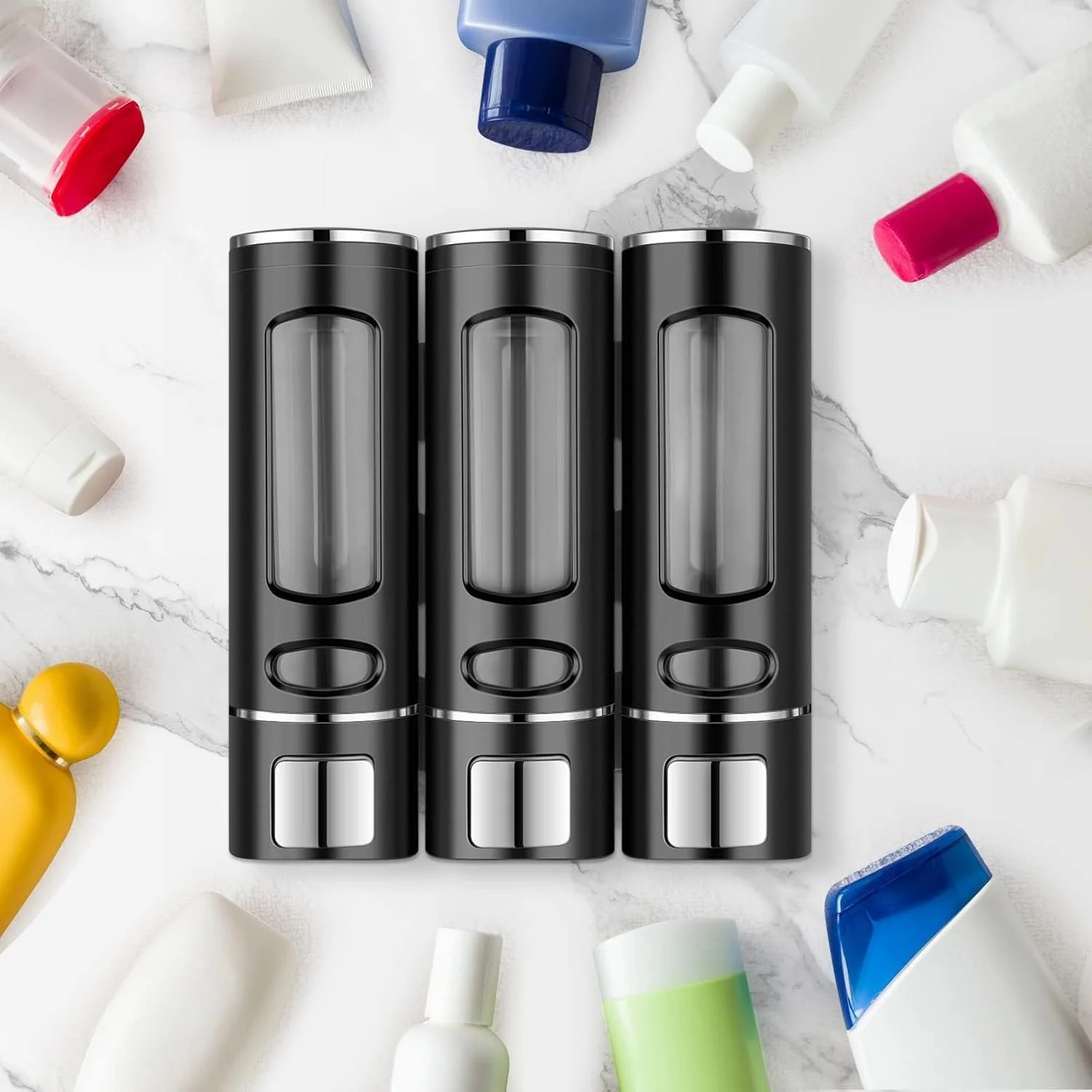 جا صابونی دیواری 3 در 1، جا شامپو و نرم کننده، جدا کننده صابون حمام، با برچسب ضد آب، جدا کننده دوش 3 محفظه بدون نیاز به دریل، مناسب هتل، حمام، مدرسه، مرکز خرید (مشکی) جا صابونی دیواری 3 در 1، جا شامپو و نرم کننده، جدا کننده صابون حمام، با برچسب ضد آب، جدا کننده دوش 3 محفظه بدون نیاز به دریل، مناسب هتل، حمام، مدرسه، مرکز خرید (مشکی)