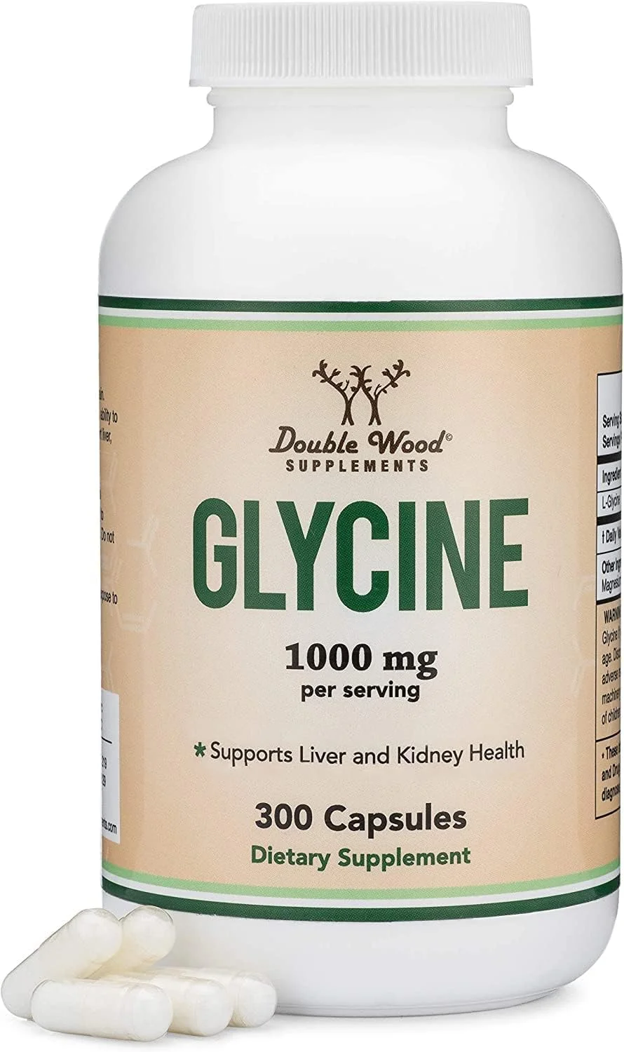 مکمل گلیسین Double Wood Supplements - 1000 میلی گرم (300 کپسول) اسید آمینه برای پشتیبانی از کیفیت خواب (گلیسینا)
