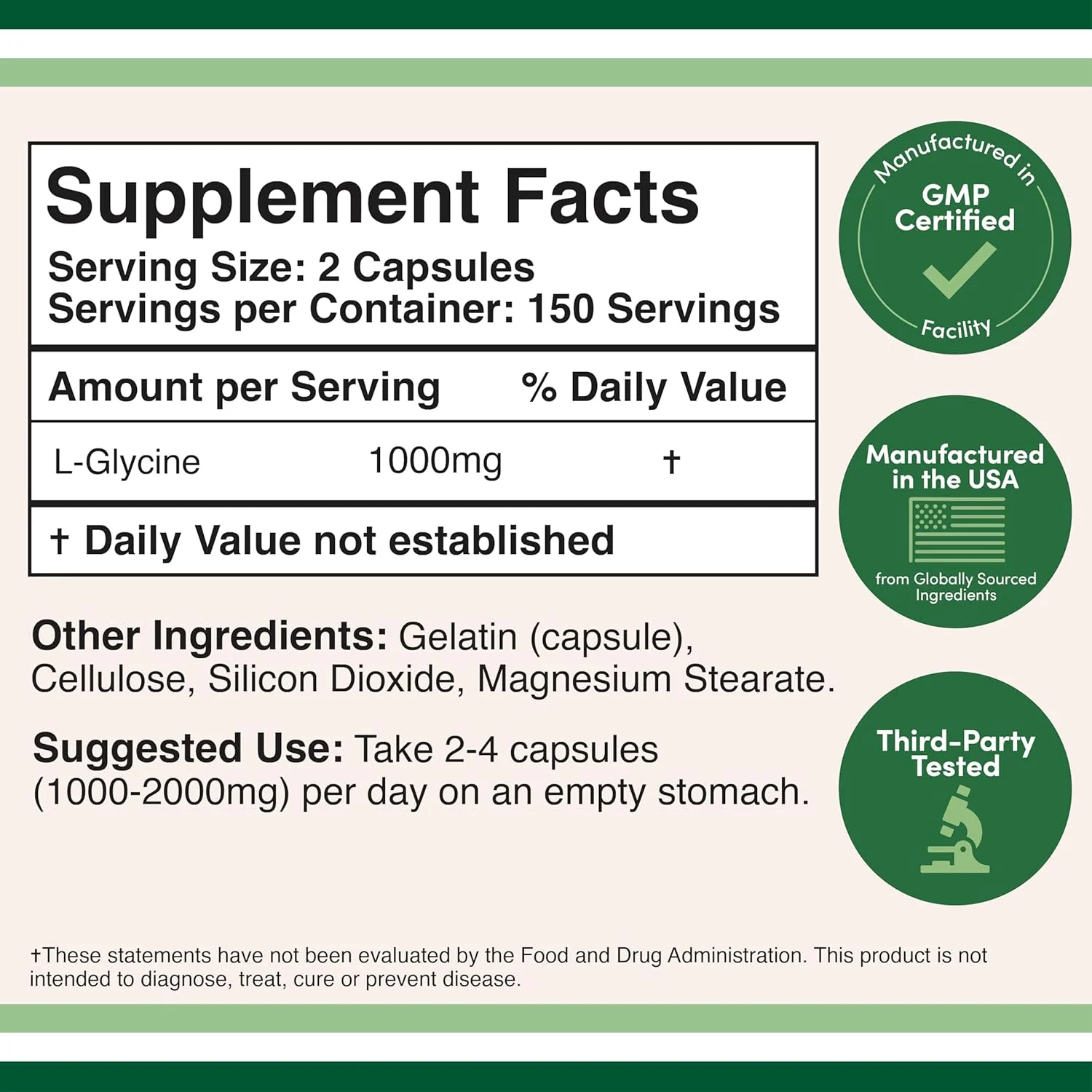 مکمل گلیسین Double Wood Supplements - 1000 میلی گرم (300 کپسول) اسید آمینه برای پشتیبانی از کیفیت خواب (گلیسینا)
