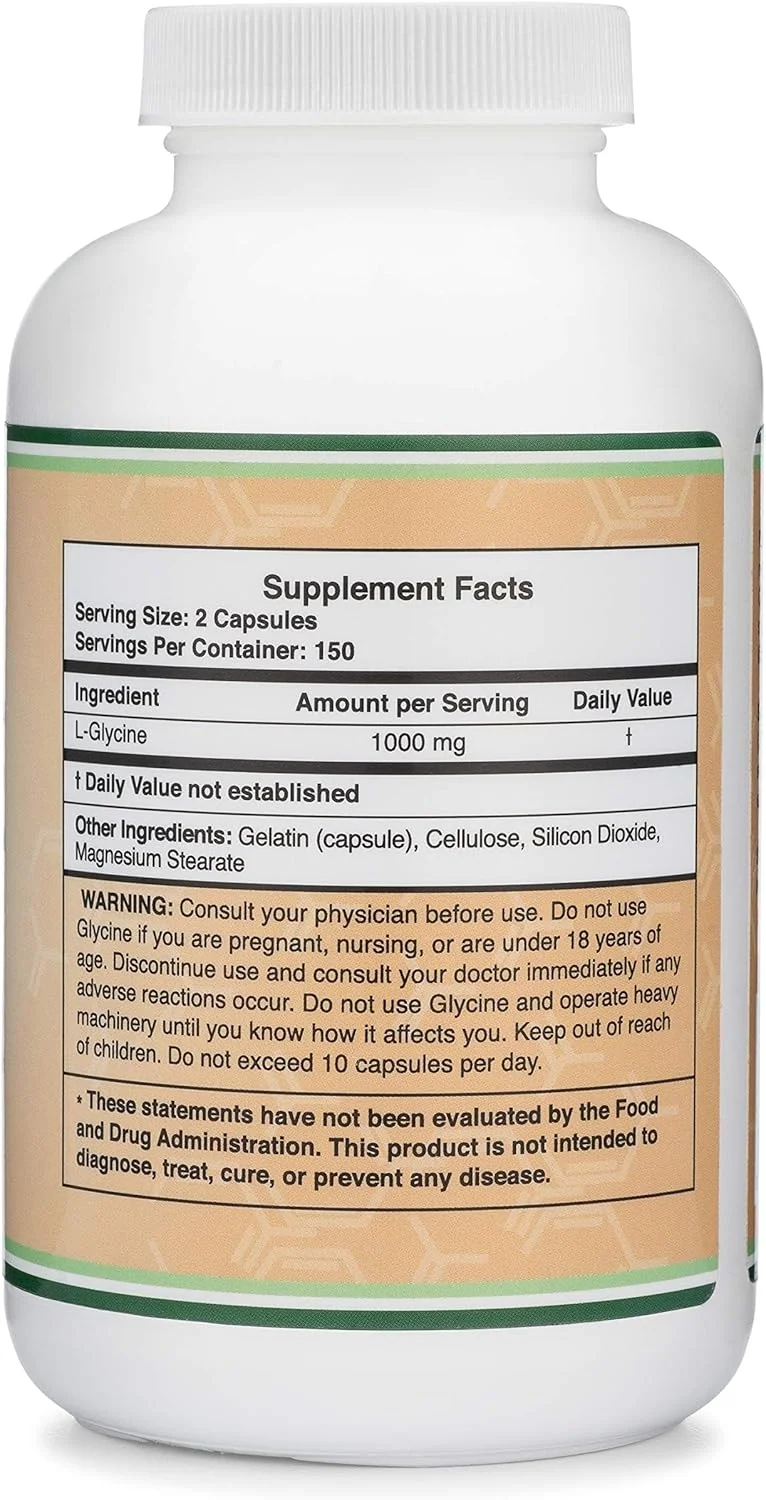 مکمل گلیسین Double Wood Supplements - 1000 میلی گرم (300 کپسول) اسید آمینه برای پشتیبانی از کیفیت خواب (گلیسینا)