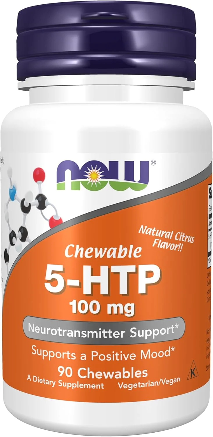 NOW Supplements، 5-HTP (5-هیدروکسی تریپتوفان) 100 میلی گرم، پشتیبانی از انتقال دهنده های عصبی*، 90 عدد قرص جویدنی