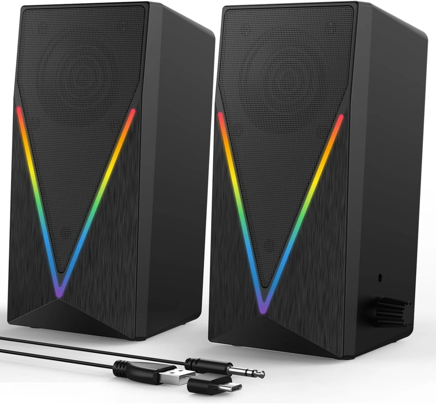 اسپیکرهای رومیزی RGB با بیس تقویت شده، کنترل صدا و 6 نور رنگارنگ - اسپیکرهای گیمینگ USB و AUX 3.5 میلی متری برای لپ تاپ، کامپیوتر، تبلت، تلفن