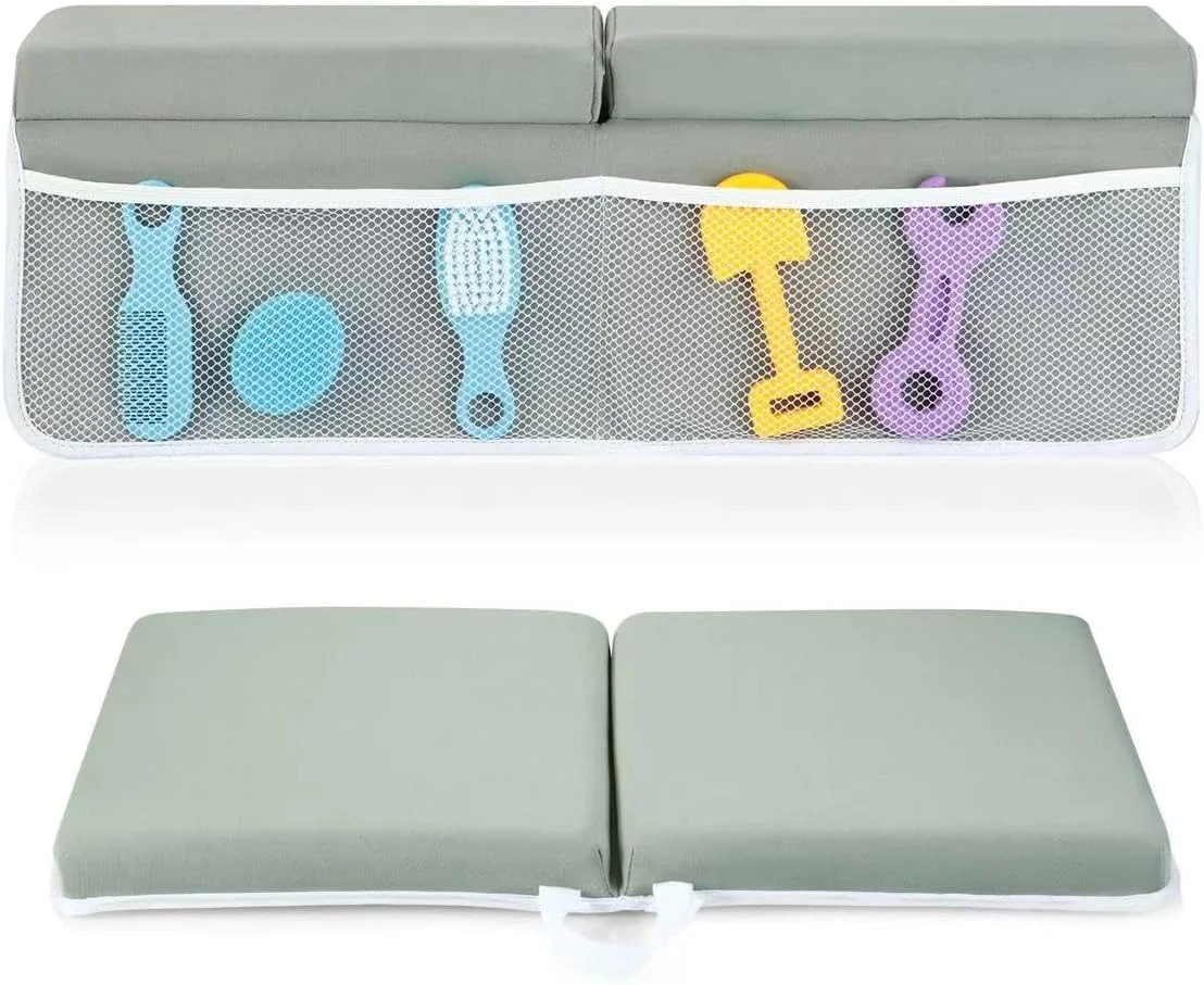 پد زانو و آرنج حمام کودک PandaEar، تشک زانو زدن راحت و ضد لغزش با جیب های ذخیره سازی اسباب بازی، تشک فوم تاشو برای زمان حمام کردن کودک (خاکستری)