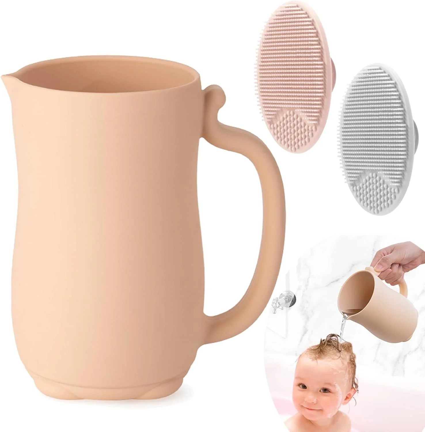 فنجان آبکشی حمام کودک PandaEar به همراه برس کلاه گهواره کودک - صورتی