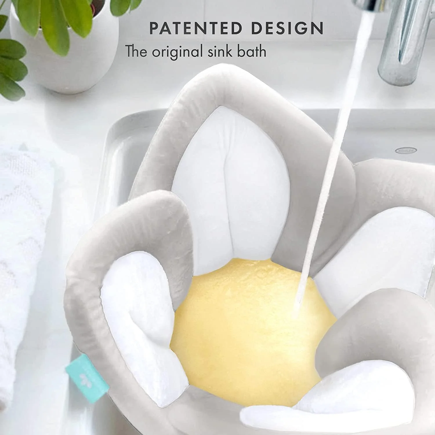 گل حمام کودک ارگانیک TYCOM برای نوزادان، گل بامبو گرم و نرم، کودک عاشق گل حمام شکوفه می شود، مناسب برای سینک وان حمام، پشتیبانی از نوزادان، تشک گل لوتوس، کیف مسافرتی (خاکستری زرد)