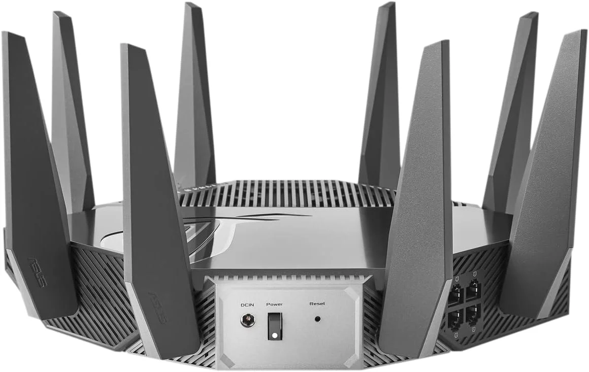 روتر گیمینگ سه بانده گیگابیتی Asus WiFi 6 مدل ROG GTAXE11000 Rapture 802.11ax با سرعت 114848044804 مگابیت بر ثانیه، دارای پورت های اترنت LAN (RJ45) با سرعت 1010010002500 مگابیت بر ثانیه، 5 عدد پورت، پشتیبانی از MUMiMO، بله، خیر، بدون mo روتر گیمینگ سه بانده گیگابیتی Asus WiFi 6 مدل ROG GTAXE11000 Rapture 802.11ax با سرعت 114848044804 مگابیت بر ثانیه، دارای پورت های اترنت LAN (RJ45) با سرعت 1010010002500 مگابیت بر ثانیه، 5 عدد پورت، پشتیبانی از MUMiMO، بله، خیر، بدون mo
