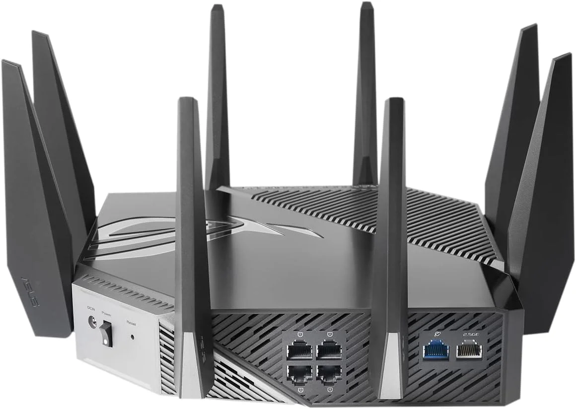 روتر گیمینگ سه بانده گیگابیتی Asus WiFi 6 مدل ROG GTAXE11000 Rapture 802.11ax با سرعت 114848044804 مگابیت بر ثانیه، دارای پورت های اترنت LAN (RJ45) با سرعت 1010010002500 مگابیت بر ثانیه، 5 عدد پورت، پشتیبانی از MUMiMO، بله، خیر، بدون mo روتر گیمینگ سه بانده گیگابیتی Asus WiFi 6 مدل ROG GTAXE11000 Rapture 802.11ax با سرعت 114848044804 مگابیت بر ثانیه، دارای پورت های اترنت LAN (RJ45) با سرعت 1010010002500 مگابیت بر ثانیه، 5 عدد پورت، پشتیبانی از MUMiMO، بله، خیر، بدون mo