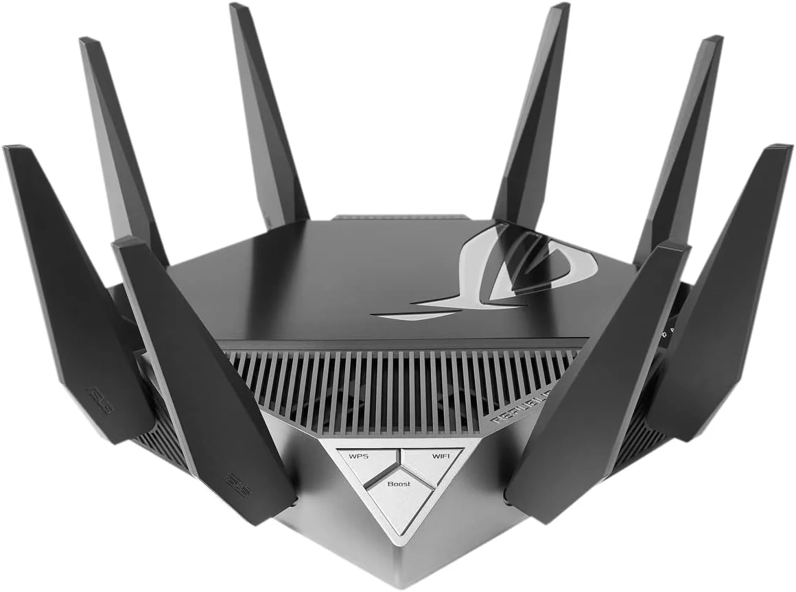 روتر گیمینگ سه بانده گیگابیتی Asus WiFi 6 مدل ROG GTAXE11000 Rapture 802.11ax با سرعت 114848044804 مگابیت بر ثانیه، دارای پورت های اترنت LAN (RJ45) با سرعت 1010010002500 مگابیت بر ثانیه، 5 عدد پورت، پشتیبانی از MUMiMO، بله، خیر، بدون mo روتر گیمینگ سه بانده گیگابیتی Asus WiFi 6 مدل ROG GTAXE11000 Rapture 802.11ax با سرعت 114848044804 مگابیت بر ثانیه، دارای پورت های اترنت LAN (RJ45) با سرعت 1010010002500 مگابیت بر ثانیه، 5 عدد پورت، پشتیبانی از MUMiMO، بله، خیر، بدون mo