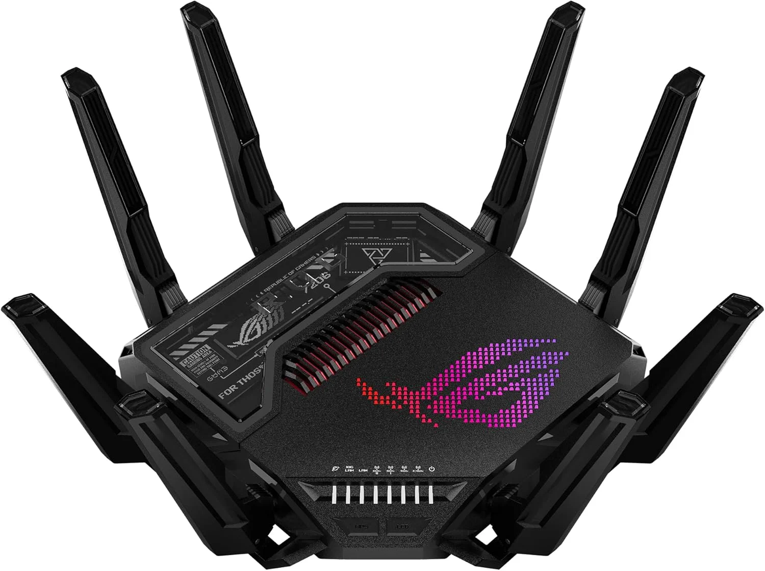 روتر گیمینگ ASUS ROG Rapture GT-BE98 PRO با وای فای 7 چهار بانده، پشتیبانی از 320 مگاهرتز، پورت دوگانه 10G، شتاب دهنده بازی سه سطحی، حالت بازی موبایل، امنیت بدون اشتراک، ویژگی های AiMesh و VPN