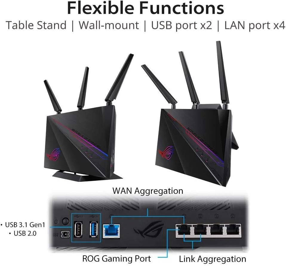 روتر گیمینگ وای فای ایسوس ROG Rapture (GT-AC2900) - روتر اینترنت بی سیم گیگابیتی دو بانده، NVIDIA GeForce NOW، AURA RGB، مناسب بازی و استریم، سازگار با AiMesh، امنیت اینترنت مادام العمر روتر گیمینگ وای فای ایسوس ROG Rapture (GT-AC2900) - روتر اینترنت بی سیم گیگابیتی دو بانده، NVIDIA GeForce NOW، AURA RGB، مناسب بازی و استریم، سازگار با AiMesh، امنیت اینترنت مادام العمر