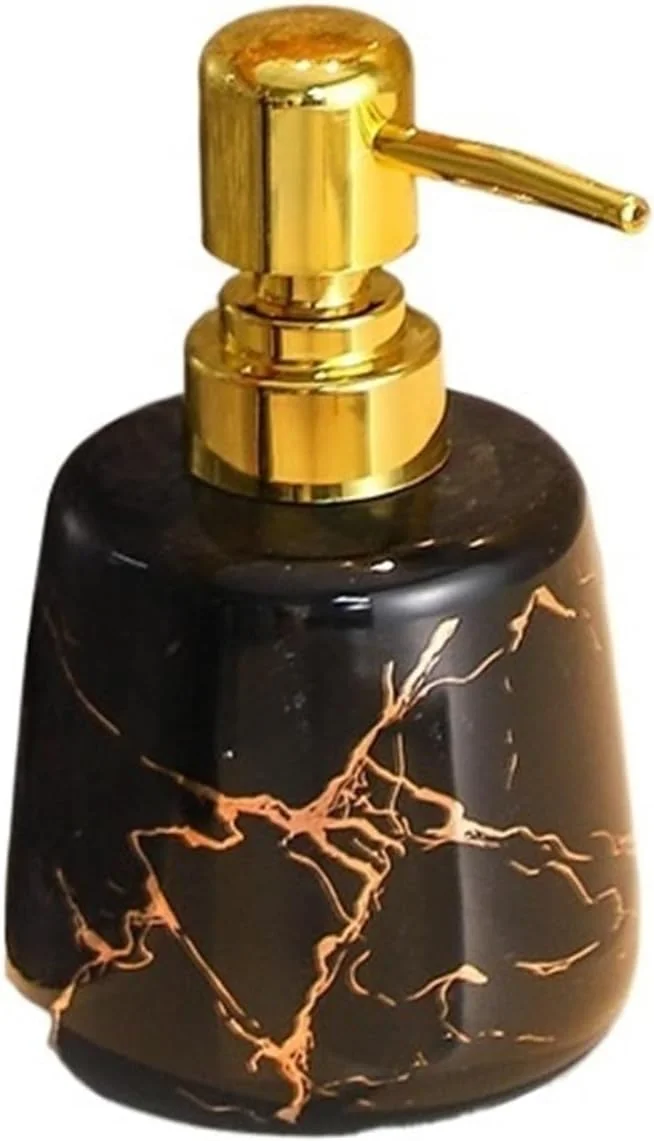 جا مایع ظرفشویی سرامیکی با طرح مرمر و پمپ طلایی مناسب سینک آشپزخانه و حمام، قابل شارژ