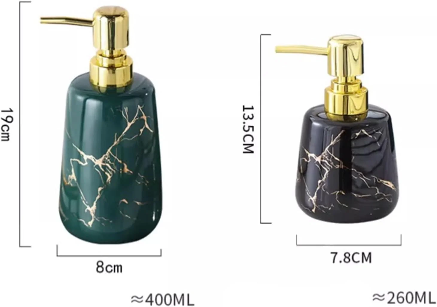 جا مایع ظرفشویی سرامیکی با طرح مرمر و پمپ طلایی مناسب سینک آشپزخانه و حمام، قابل شارژ