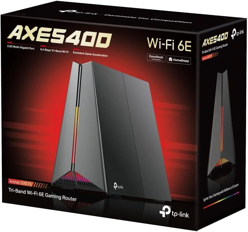 روتر گیمینگ AXE5400 Tri-Band Wi-Fi 6E، اولویت‌بندی برنامه‌ها و دستگاه‌های بازی، شتاب‌دهی از طریق GPN، سرعت فوق‌العاده، اتصالات با ظرفیت بالا، فناوری Beamforming، قوی
