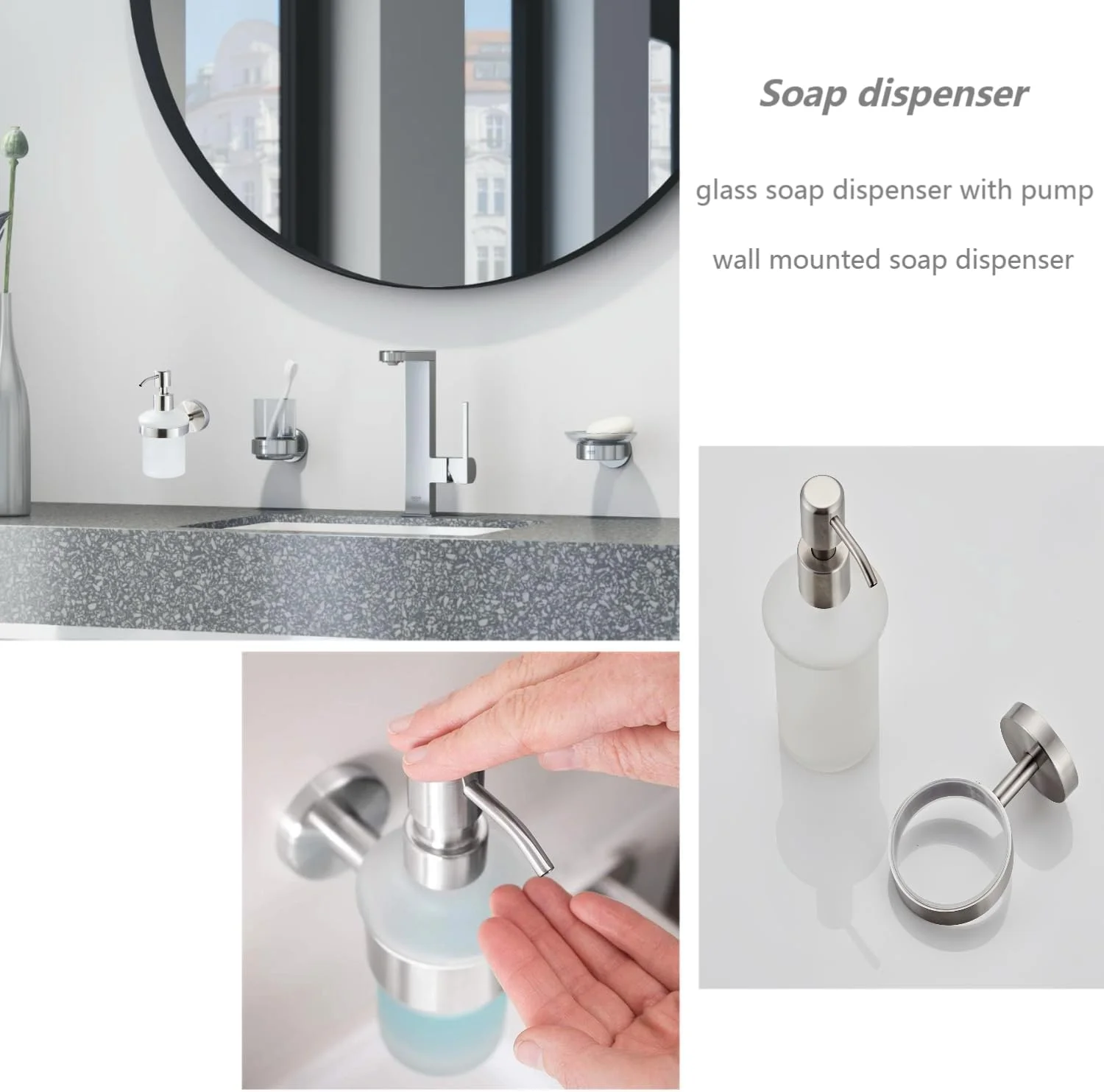 جا مایع دستشویی دیواری، بطری پمپ دستی برای آشپزخانه و حمام، جا مایع استیل ضد زنگ با نگهدارنده