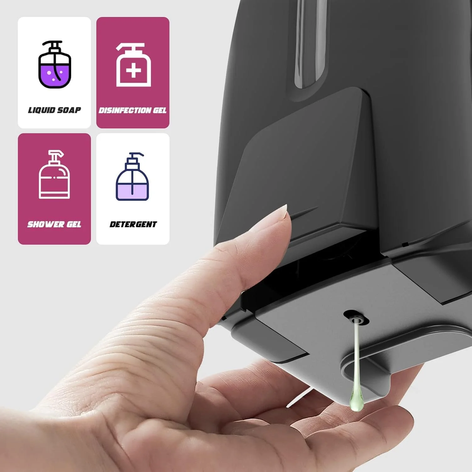 جامایع صابون مشکی، شامپو و مایع دستشویی دیواری، 1000 میلی لیتر، ABS مقاوم، (مشکی)