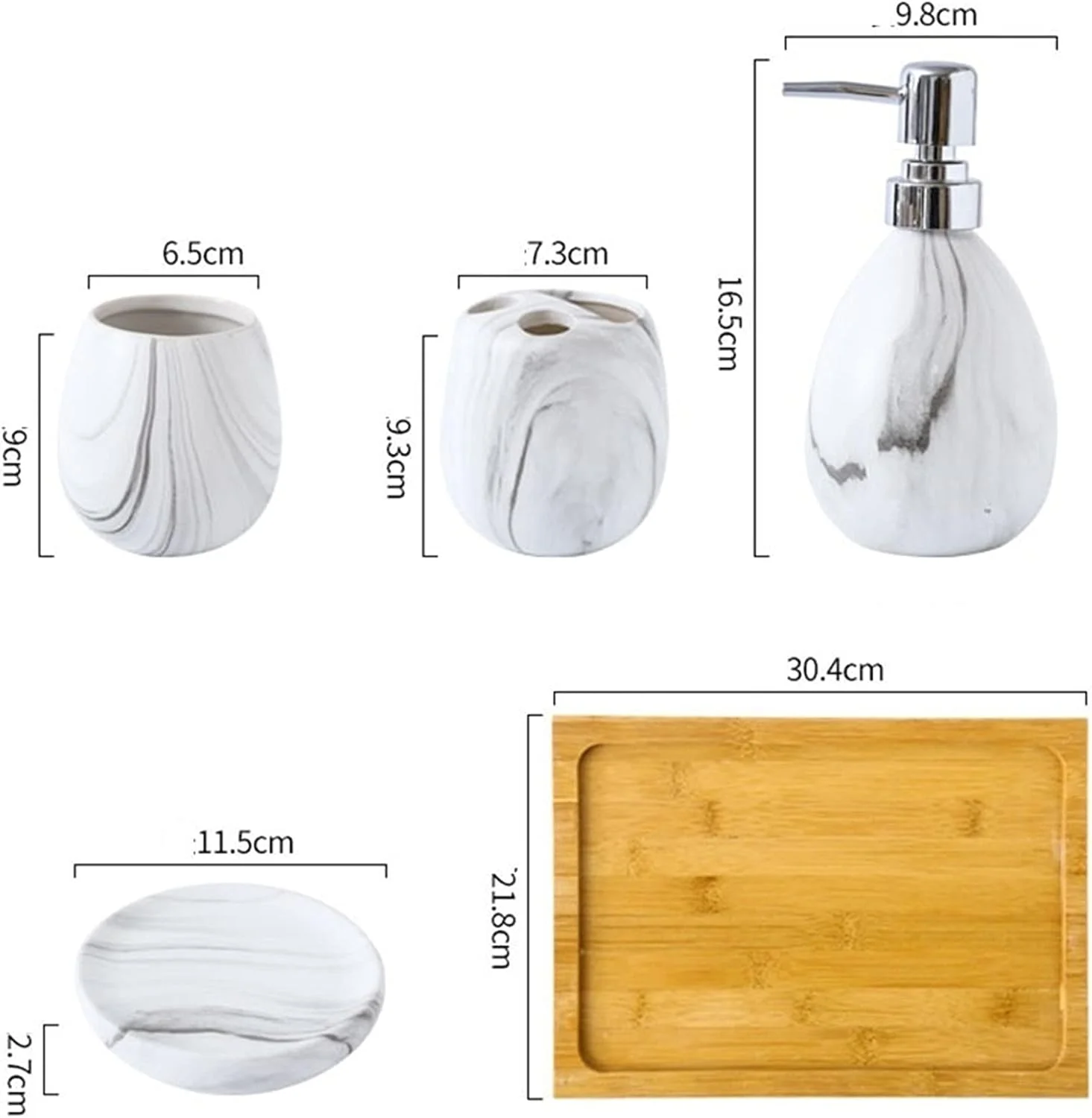 ست جا مایع ظرفشویی طرح سنگ مرمر 6 تکه، لوازم جانبی مدرن آشپزخانه و حمام برای خانه، آشپزخانه و حمام به همراه سینی
