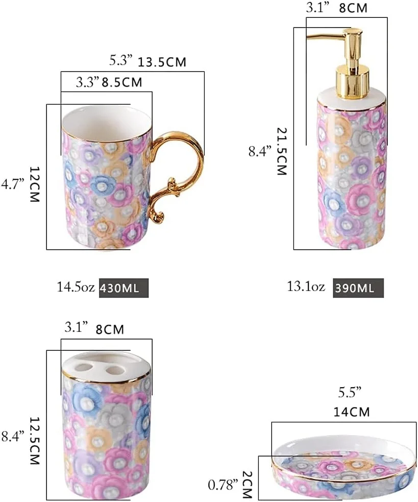 جا مایع صابون، جا مایع لوسیون سرامیکی رنگی، ست 5 تکه حمام مناسب برای حمام، سینک آشپزخانه، هتل، قابل استفاده مجدد