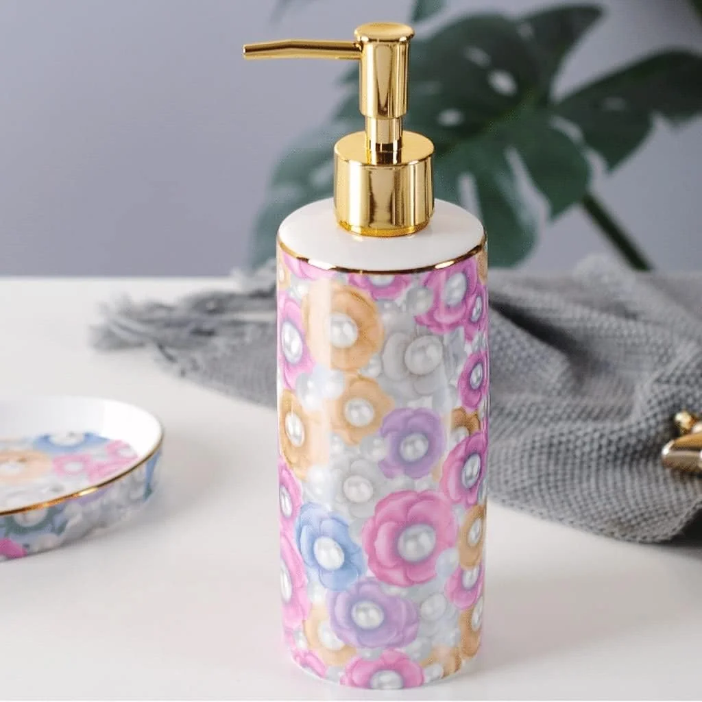 جا مایع صابون، جا مایع لوسیون سرامیکی رنگی، ست 5 تکه حمام مناسب برای حمام، سینک آشپزخانه، هتل، قابل استفاده مجدد