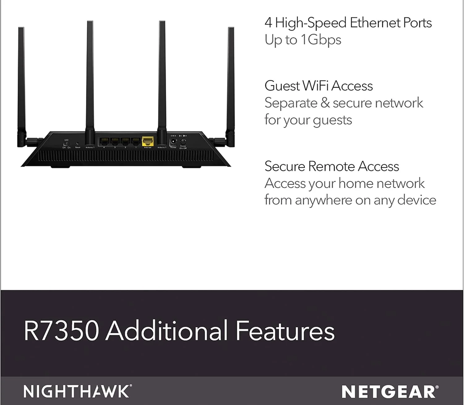 روتر هوشمند NETGEAR Nighthawk R7350 AC2400: وای فای سریع Beamforming برای بازی، پخش جریانی 4K UHD. 2400 مگابیت در ثانیه، پوشش 2500 فوت مربع، QoS، دو هسته ای، 2.4 + 5 گیگاهرتز، 5 پورت GIGABIT + USB 3.0، روتر هوشمند WiFi مدل R7350-NAS روتر هوشمند NETGEAR Nighthawk R7350 AC2400: وای فای سریع Beamforming برای بازی، پخش جریانی 4K UHD. 2400 مگابیت در ثانیه، پوشش 2500 فوت مربع، QoS، دو هسته ای، 2.4 + 5 گیگاهرتز، 5 پورت GIGABIT + USB 3.0، روتر هوشمند WiFi مدل R7350-NAS