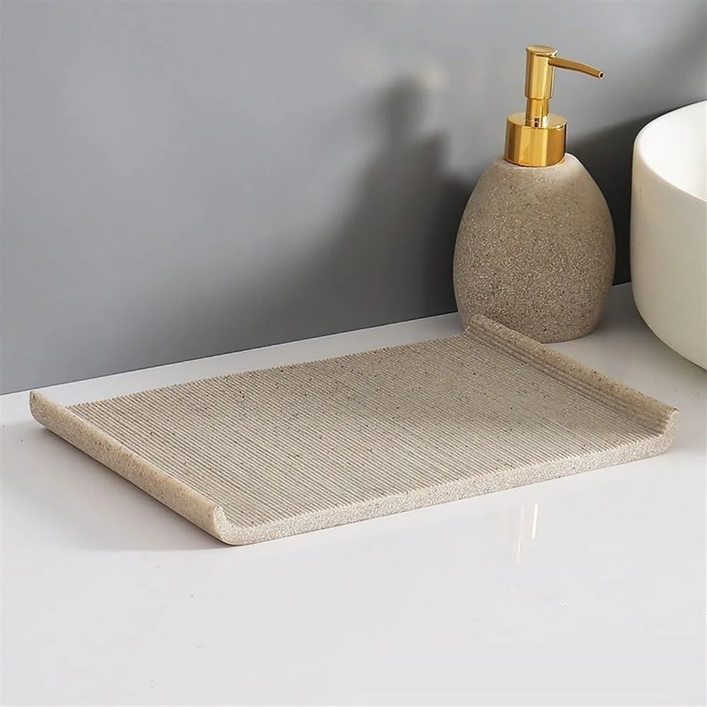 جا صابونی ساده حمام، ست 6 تکه شامل بطری پخش کننده، لیوان دهانشویه، ست شستشو، سینی حمام و پخش کننده صابون مایع