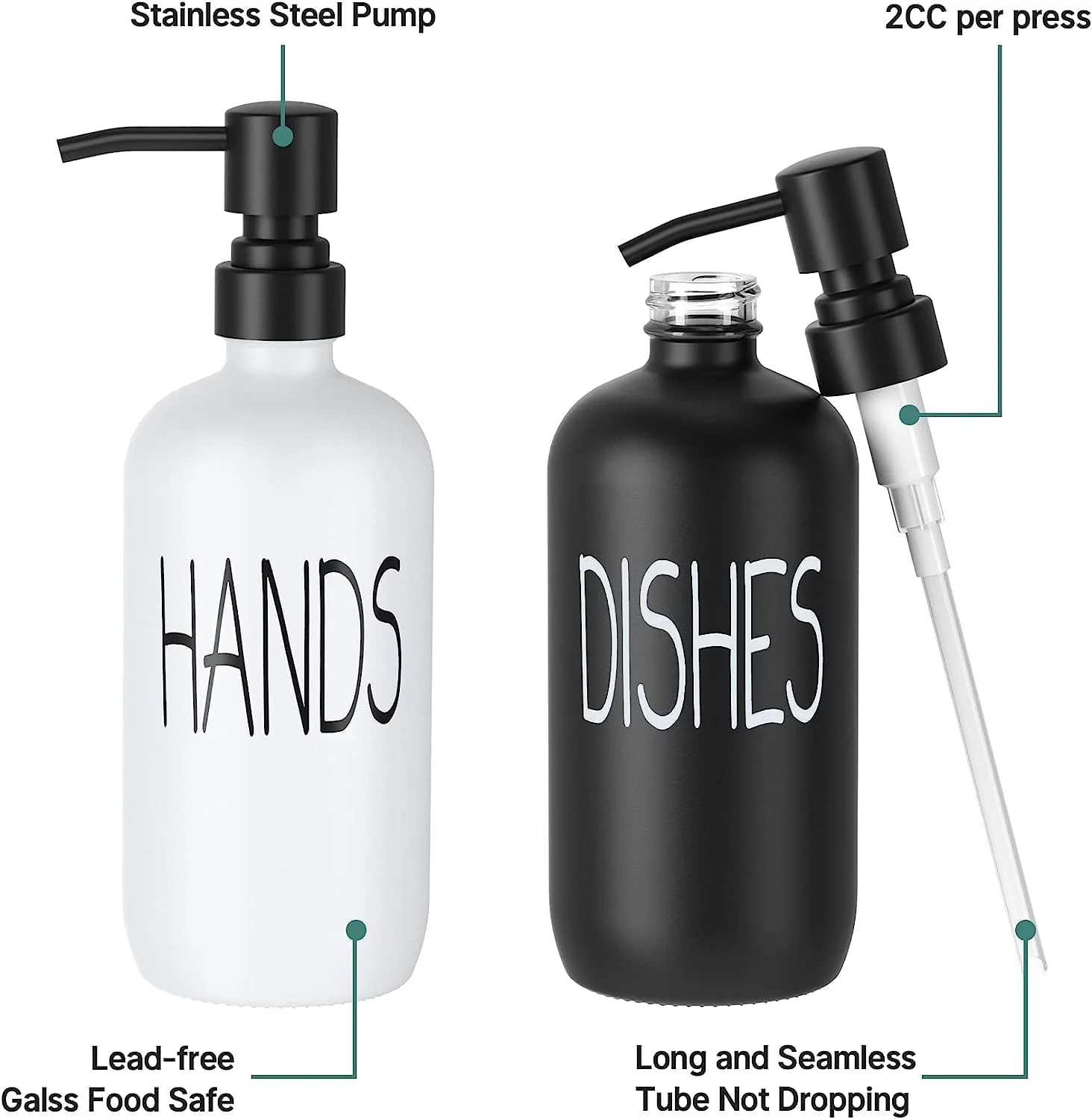 ست جا مایع ظرفشویی شیشه ای، جا مایع ظرفشویی برای سینک آشپزخانه با پایه چوبی و پمپ، دکوراسیون خانه روستایی، پخش کننده مایع ظرفشویی و مایع دستشویی لوازم جانبی حمام مشکی سفید 2 عددی (سفید+مشکی)