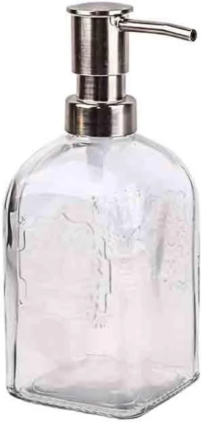 سر پمپ پخش کننده صابون استیل ضد زنگ، پخش کننده صابون شیشه ای شفاف مناسب منزل/هتل/حمام، ظرفیت 490 میلی لیتر