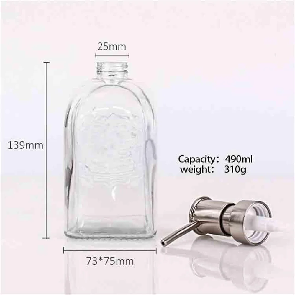 سر پمپ پخش کننده صابون استیل ضد زنگ، پخش کننده صابون شیشه ای شفاف مناسب منزل/هتل/حمام، ظرفیت 490 میلی لیتر