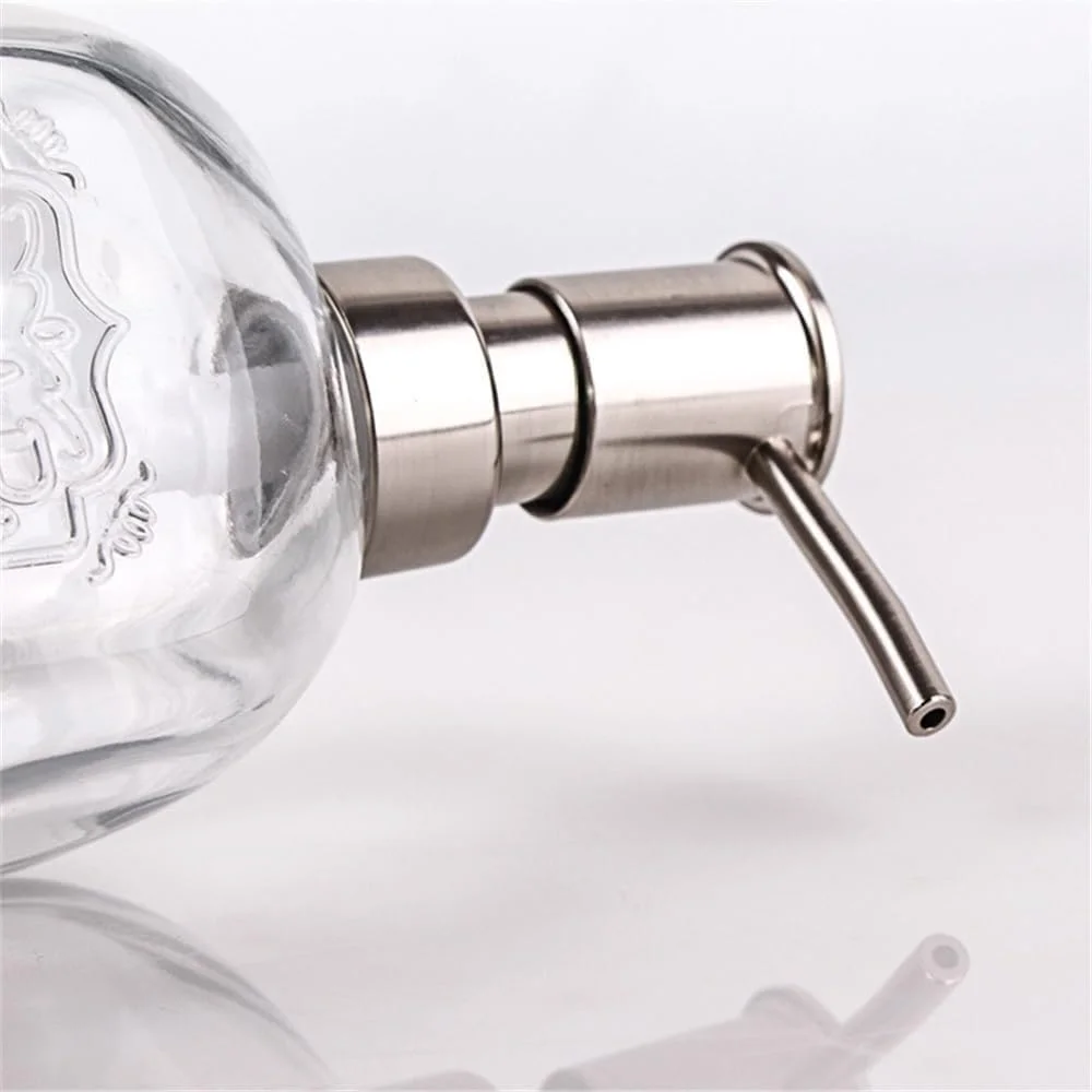 سر پمپ پخش کننده صابون استیل ضد زنگ، پخش کننده صابون شیشه ای شفاف مناسب منزل/هتل/حمام، ظرفیت 490 میلی لیتر