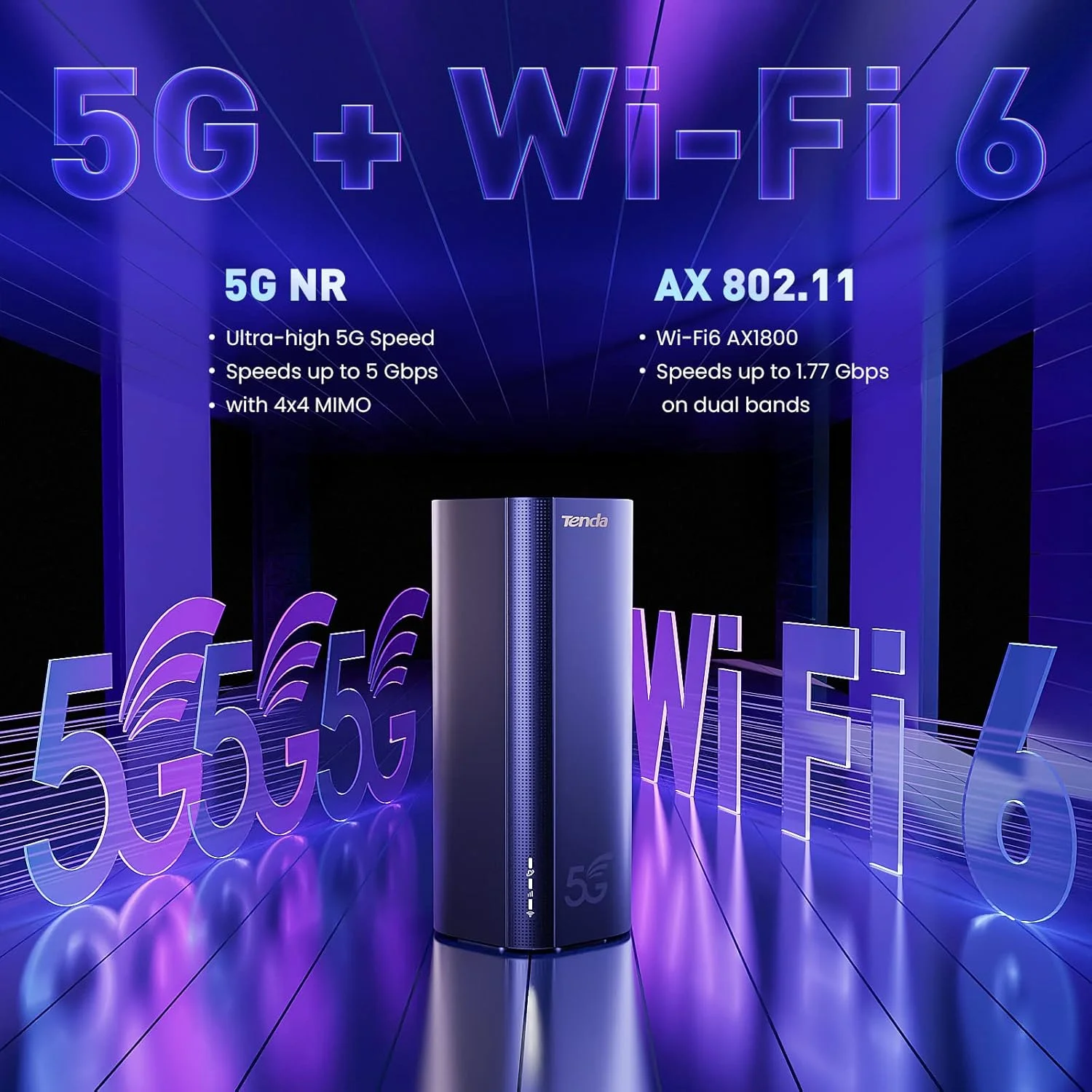 مودم روتر 5G NR LTE تندا - روتر AX1800 WiFi 6 با پورت گیگابیتی LAN/WAN، اتصال 4G/5G یا سیمی، روتر موبایل قابل حمل، سیم کارت نانو، نصب آسان، 5G03