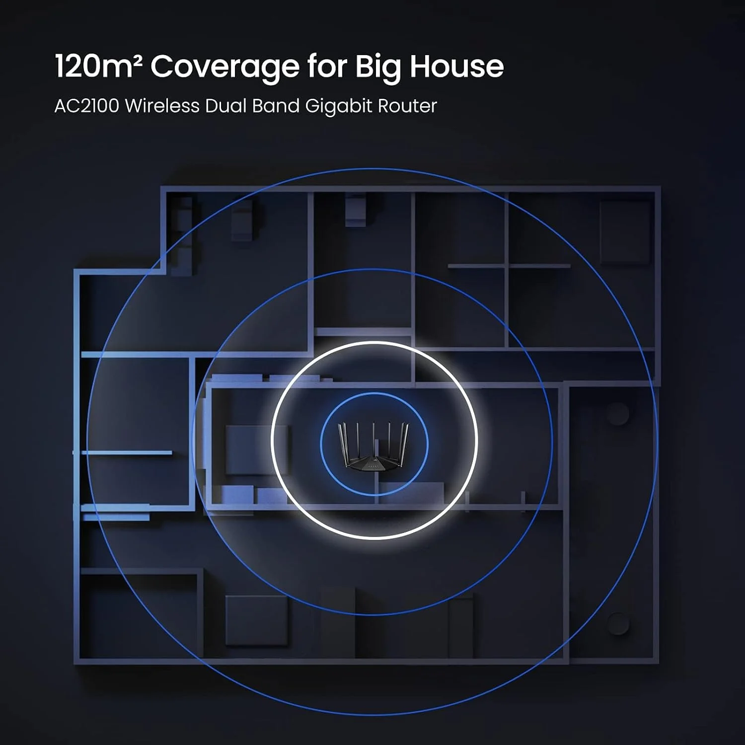 روتر وای فای تندا AC23 AC2100 - بی‌سیم گیگابیتی دو بانده (تا 2033 مگابیت بر ثانیه)، پوشش 1400 فوت مربع برای خانه بزرگ، کنترل والدین، 4X4 MU-MIMO، 7 آنتن خارجی 6dBi، سازگار با الکسا