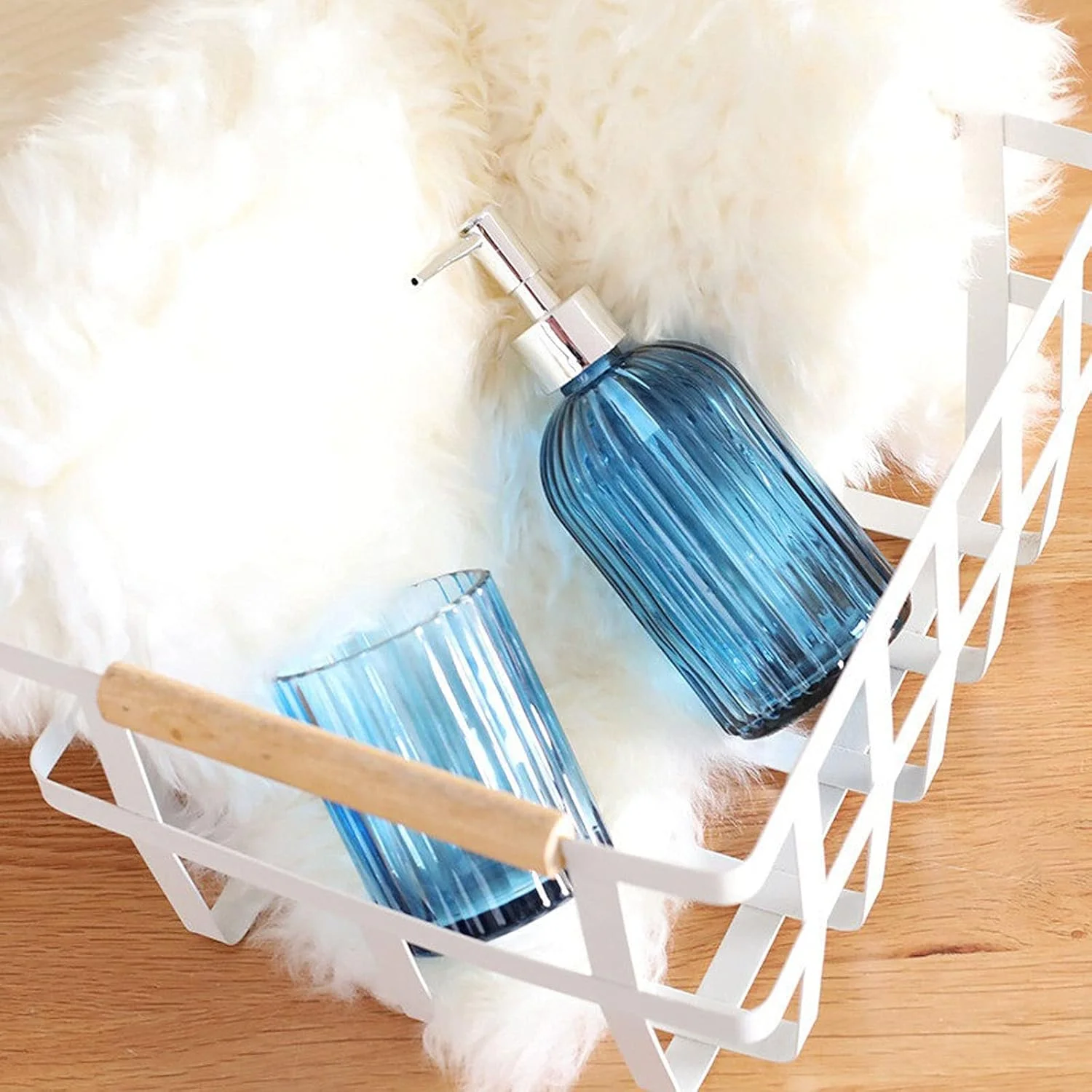 پمپ مایع دستشویی شیشه ای راه راه، ست 3 تکه جا مایع دستشویی مدرن برای حمام منزل و هتل، جا مایع دستشویی آشپزخانه، بطری های لوازم جانبی حمام منزل و هتل (رنگ: A)