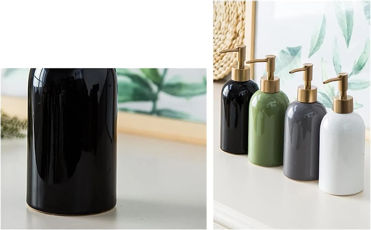جا مایع و پخش کننده لوسیون، جا مایع دستشویی، پمپ مایع دستشویی، جا مایع سرامیکی گرد، بطری لوسیون شیک، رنگ ثابت، مناسب حمام