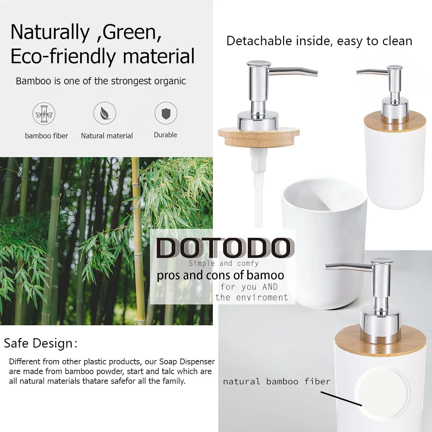 جا مایع ظرفشویی بامبو Dotodo | جا مایع ظرفشویی رومیزی حمام | جا لوسیون سازگار با محیط زیست و مقاوم برای آشپزخانه و حمام