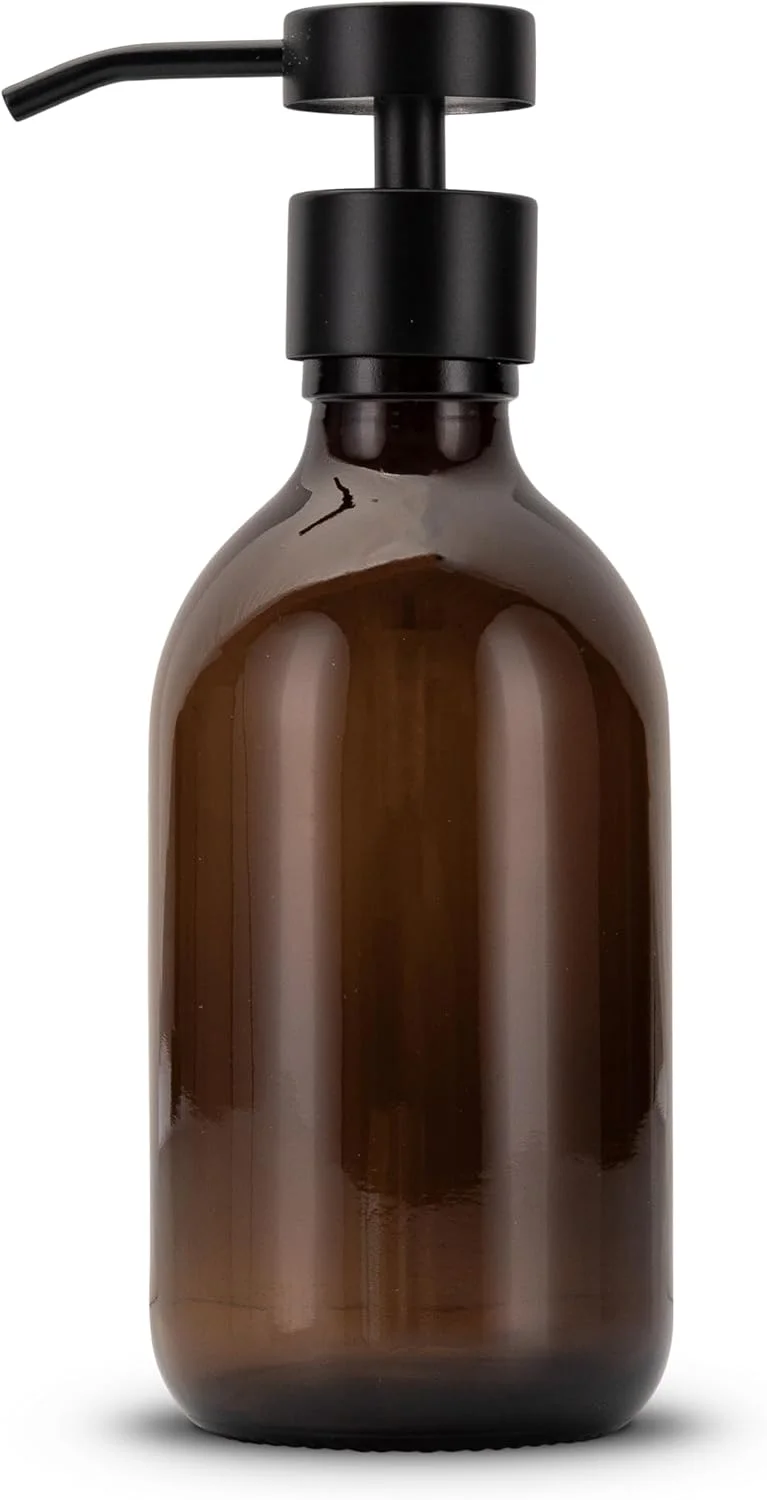 جا مایع ظرفشویی شیشه ای Koffs Design برای حمام و آشپزخانه - جا مایع ظرفشویی ساخته شده از شیشه قهوه ای - مدرن - جا پمپی برای صابون، مایع ظرفشویی و کرم دست - جا سینکی - Blank 1