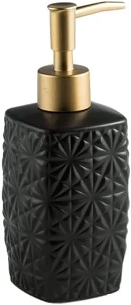 جا مایع صابون، جا لوسیون 310 میلی لیتر، جا مایع رومیزی سرامیکی با طرح سه بعدی، بطری لوسیون حمام، جا لوسیون شیک - طرح گل مشکی