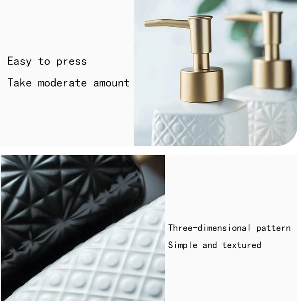 جا مایع صابون، جا لوسیون 310 میلی لیتر، جا مایع رومیزی سرامیکی با طرح سه بعدی، بطری لوسیون حمام، جا لوسیون شیک - طرح گل مشکی