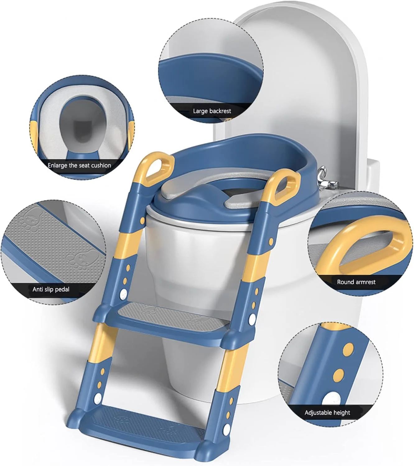 صندلی آموزشی تاشو با قابلیت تنظیم ارتفاع به همراه چهارپایه، آموزش توالت با محافظ پاشش ادرار مناسب برای اکثر توالت ها، صندلی توالت فرنگی نردبانی محکم با تحمل وزن 80 کیلوگرم مناسب برای کودکان (آبی) صندلی آموزشی تاشو با قابلیت تنظیم ارتفاع به همراه چهارپایه، آموزش توالت با محافظ پاشش ادرار مناسب برای اکثر توالت ها، صندلی توالت فرنگی نردبانی محکم با تحمل وزن 80 کیلوگرم مناسب برای کودکان (آبی)