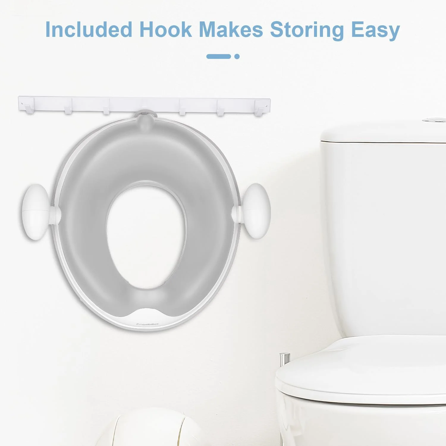 صندلی توالت آموزشی کودک ANGELBLISS با دسته های کوسن دار نرم، مجموعه Haute، طراحی ضد لغزش دوبل و محافظ پاشش برای پسران و دختران (خاکستری)