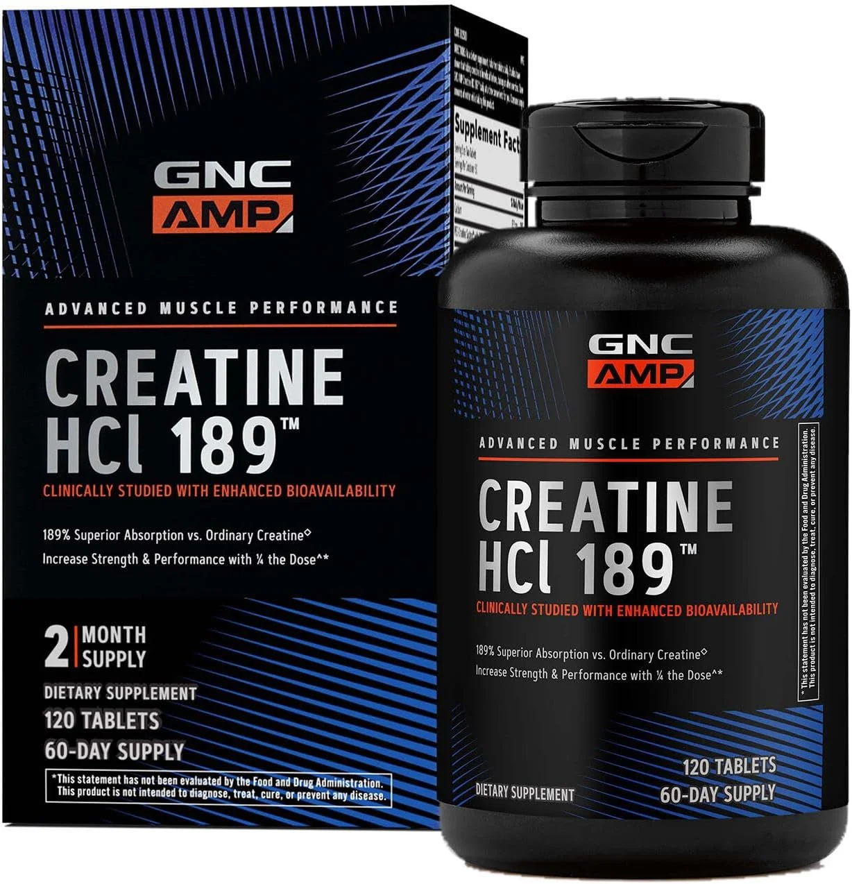 جی ان سی AMP کراتین HCl 189 قرص، تقویت کننده قدرت و عضله با اثبات بالینی، عملکرد ورزشی، تولید انرژی، مکمل ریکاوری، جذب سریع، فرمول بدون گلوتن، 60 سروینگ
