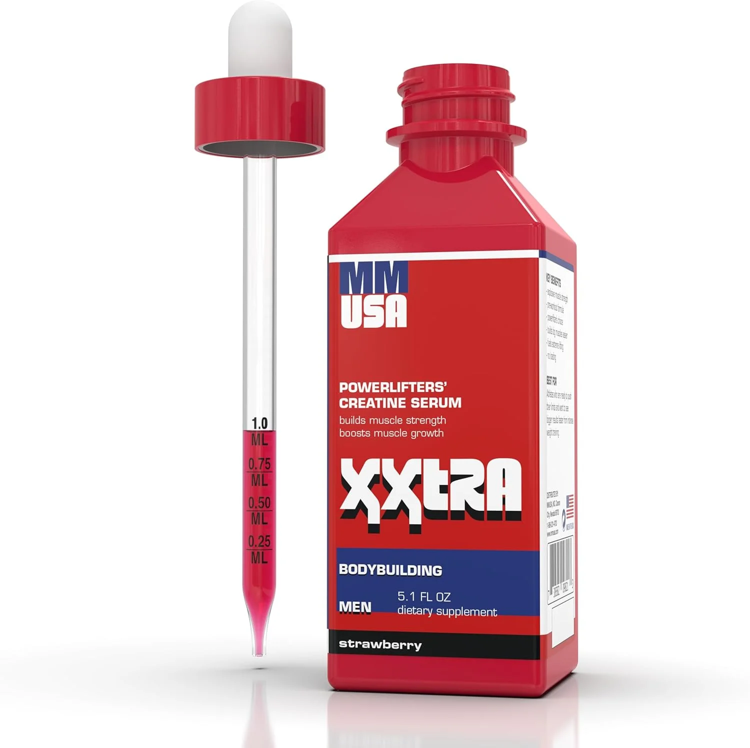سرم کراتین XXTRA MMUSA: بدون نیاز به بارگیری/نگهداری. تقویت کننده قبل از تمرین وزنه برداری و بدنسازی. جذب سریع. تقویت انرژی، قدرت، استقامت و رشد عضلات بدون چربی. توت فرنگی، 5.1 Fl Oz