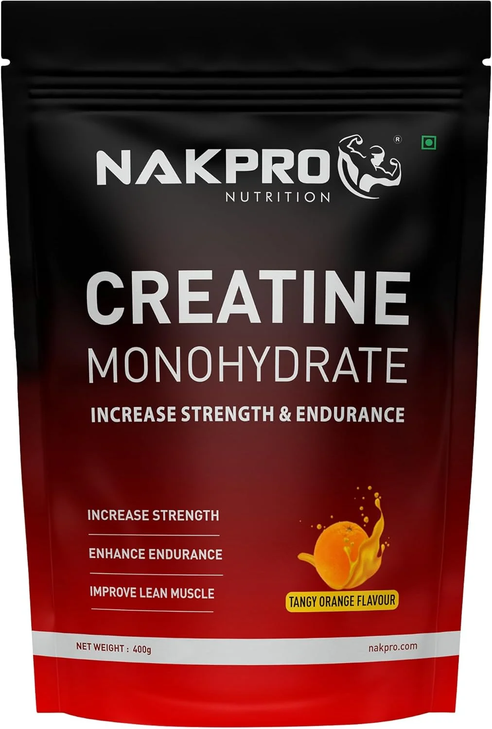 پودر کراتین مونوهیدرات میکرونیزه NAKPRO (400 گرم، پرتقال تند) | 3 گرم کراتین در هر وعده | دارای گواهی Trustified برای دقت و خلوص | مکمل جذب سریع قبل/بعد از تمرین برای ترمیم عضلات