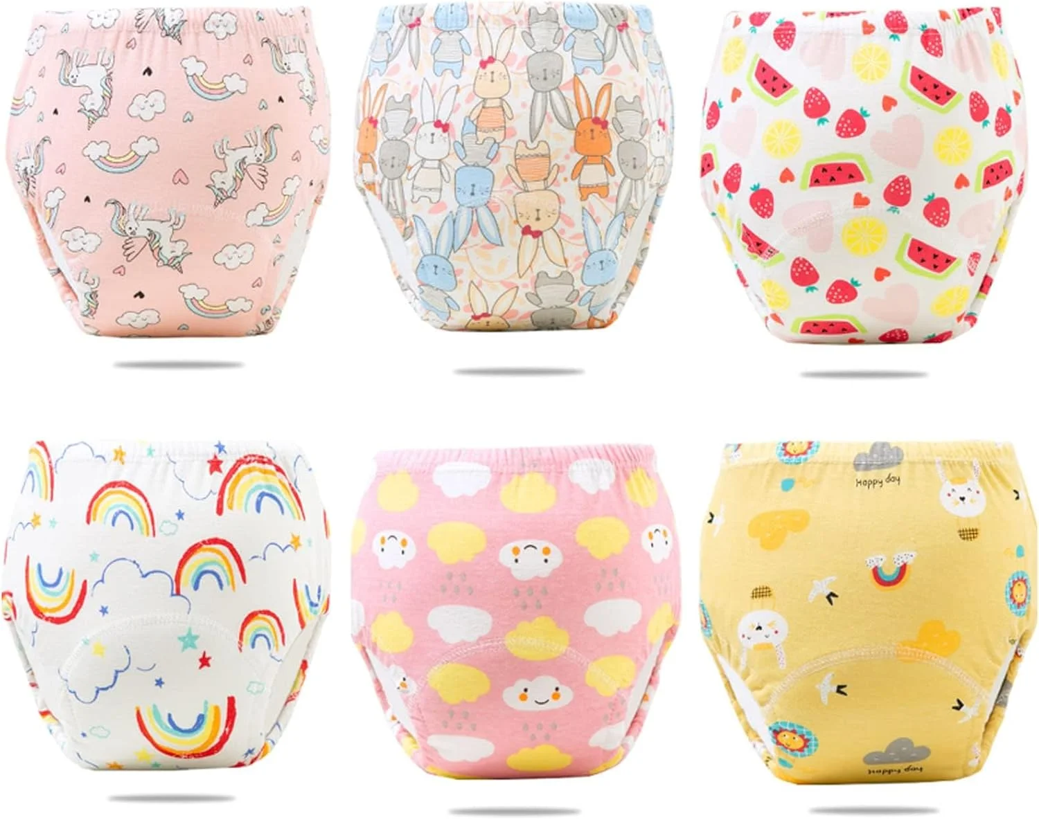 شورت آموزشی کودک Beauenty، 6 عددی، لباس زیر تمرینی قابل تنفس، لباس زیر آموزشی کودک نوپا برای پسران و دختران 0-3 ساله، شورت آموزشی پنبه ای جاذب قوی (L، دخترانه)