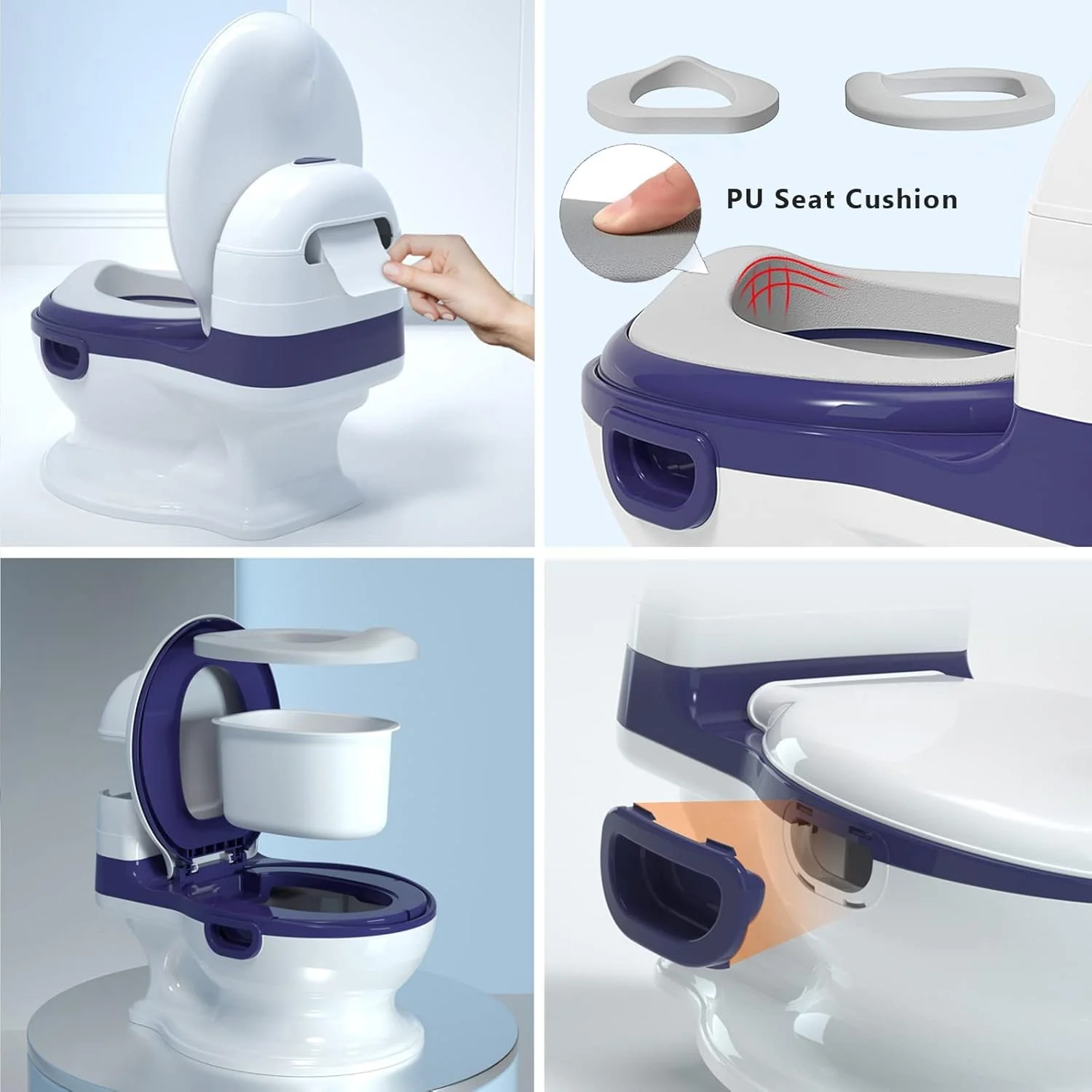 توالت آموزشی کودک Beauenty، توالت آموزشی واقعی با ظاهر و احساس توالت بزرگسالان - صندلی توالت آموزشی برای کودکان نوپا و بچه ها - تخلیه و تمیز کردن آسان، سفید/خاکستری، با 100 عدد کیسه (A)