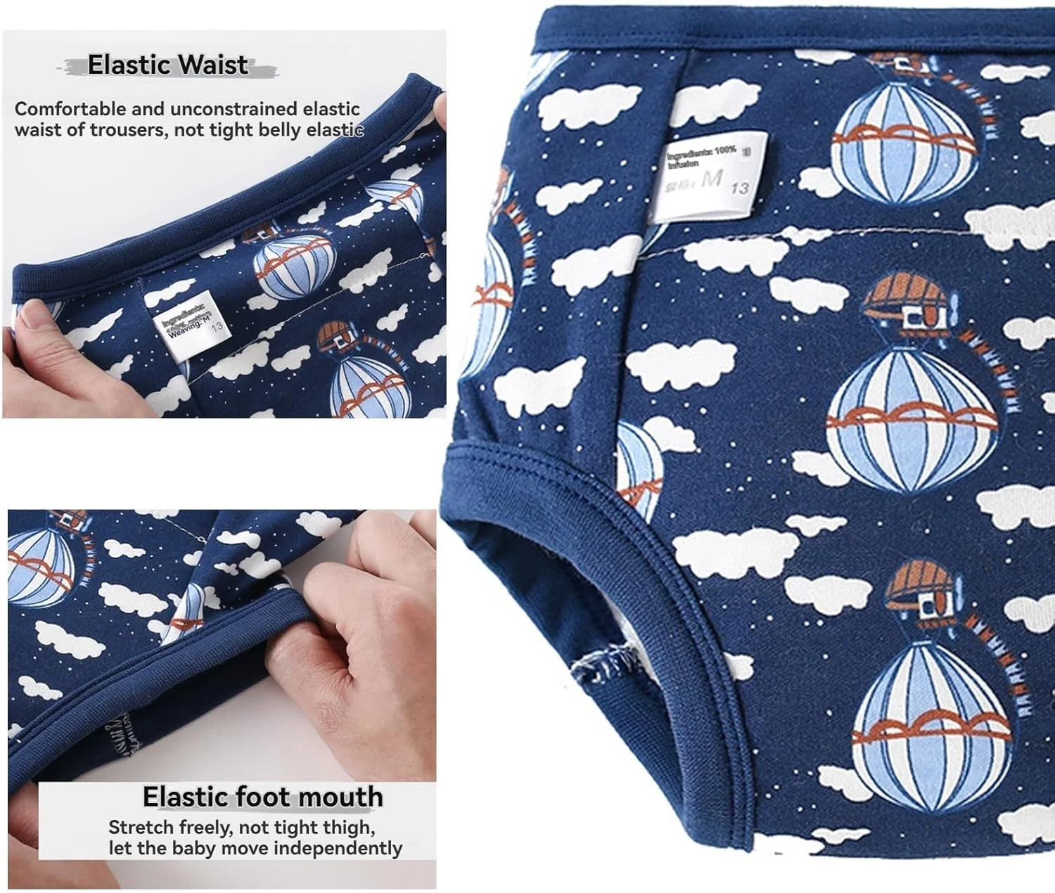 لباس زیر آموزشی توالت کودک Beauenty، 5 عددی، شورت آموزشی قابل تنفس، لباس زیر آموزشی کودک نوپا برای کودکان 0-3 ساله، شورت آموزشی پنبه ای جاذب قوی (پسرانه، سایز S)